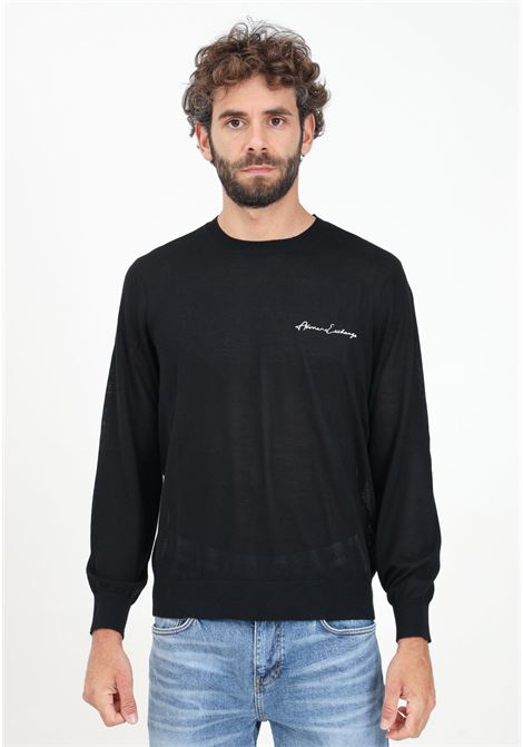 Black crew-neck sweater for men with logo embroidery ARMANI EXCHANGE | 8NZM5AZM1YZ1200
